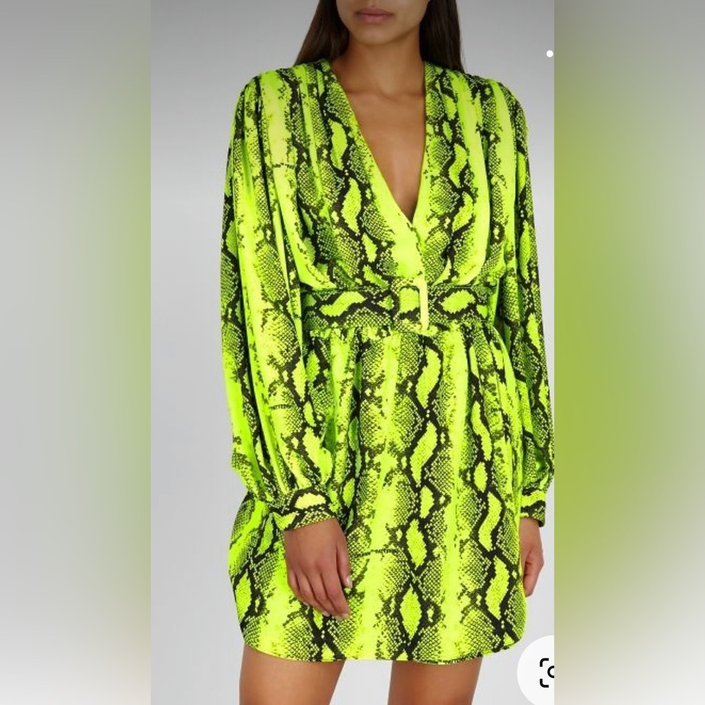 OFF/WHITE 80s Deep V Python-Print Mini Dress